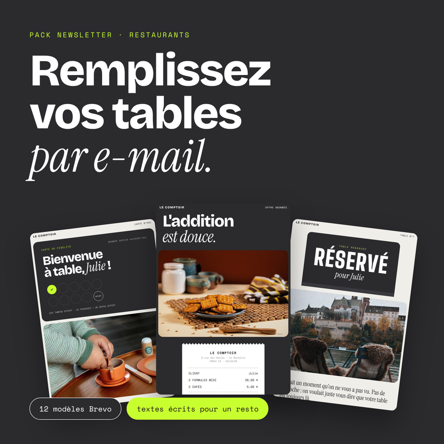 Le Pack Newsletter Resto – 12 modèles Brevo pour restaurants